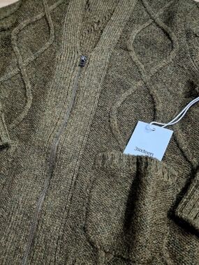 3sixteen Olive Green Cable Knit Zip Cardigan
